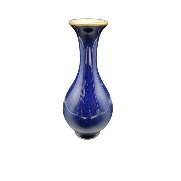 Vintage Limoges Porcelain Bud Vase France Cobalt Blue Gold 5" - Picture 2 of 9